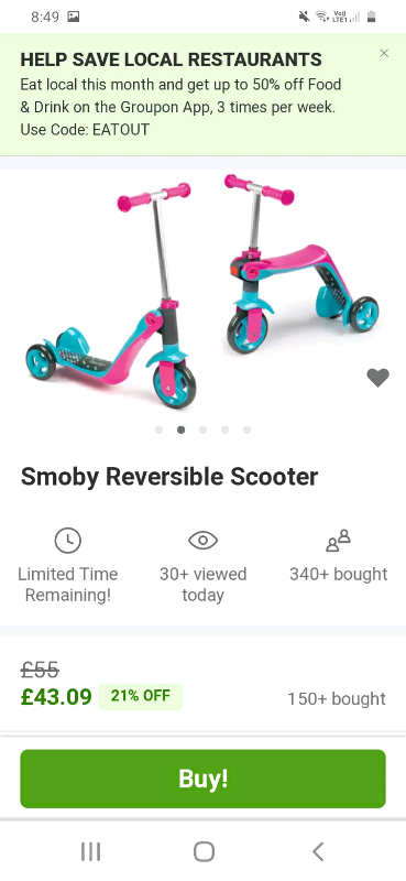 smoby reversible scooter pink